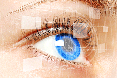 Close up of woman's eye with biometric measurements