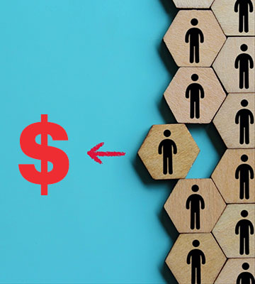dollar sign next to wooden tiles with human forms, one of the tiles moved out of alignment