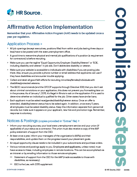 Affirmative Action Implementation Compliance Steps document
